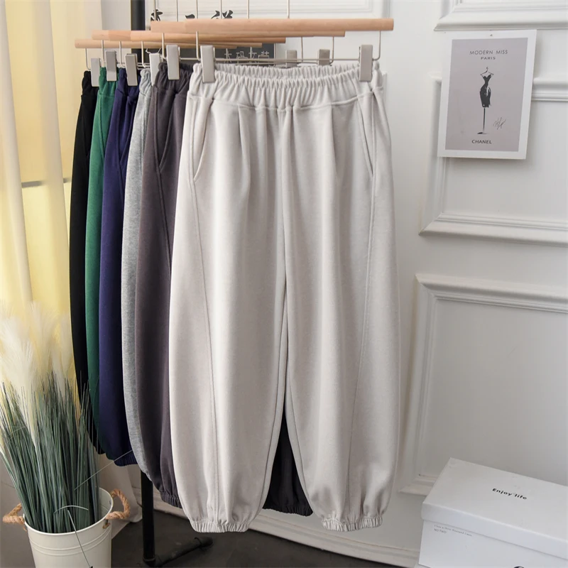 

Fall Winter Women Loose Casual Harem Pant High Waist Simple Plain Casual Bloomers Ultra Soft Street Sweatpants for Ladies