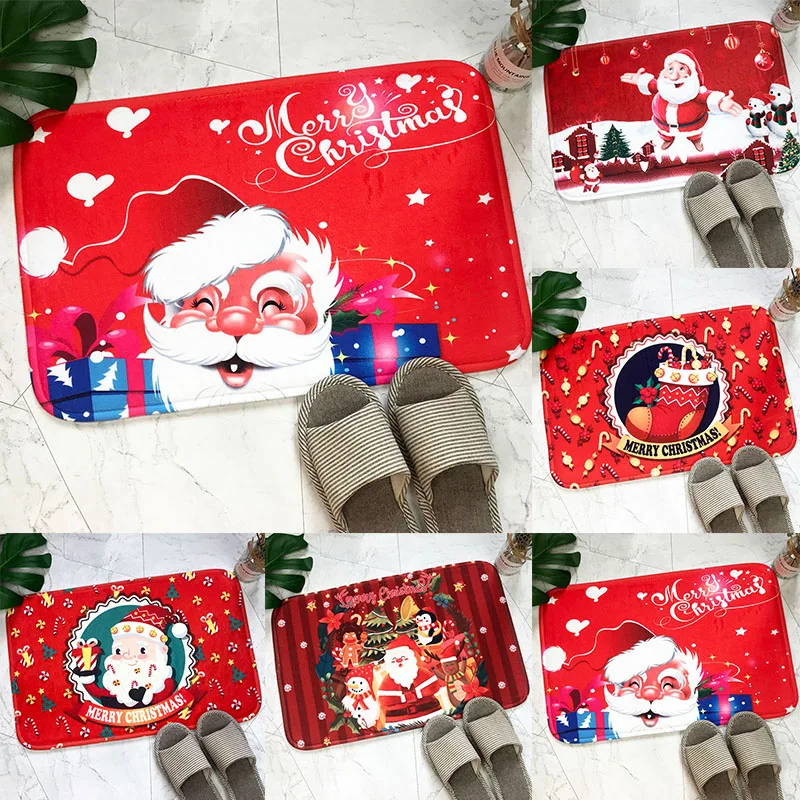 

Merry Christmas Carpet Decoration Xmas Floor Mat Santa Claus Anti-slip Kitchen Bathroom Living Room Home Decor
