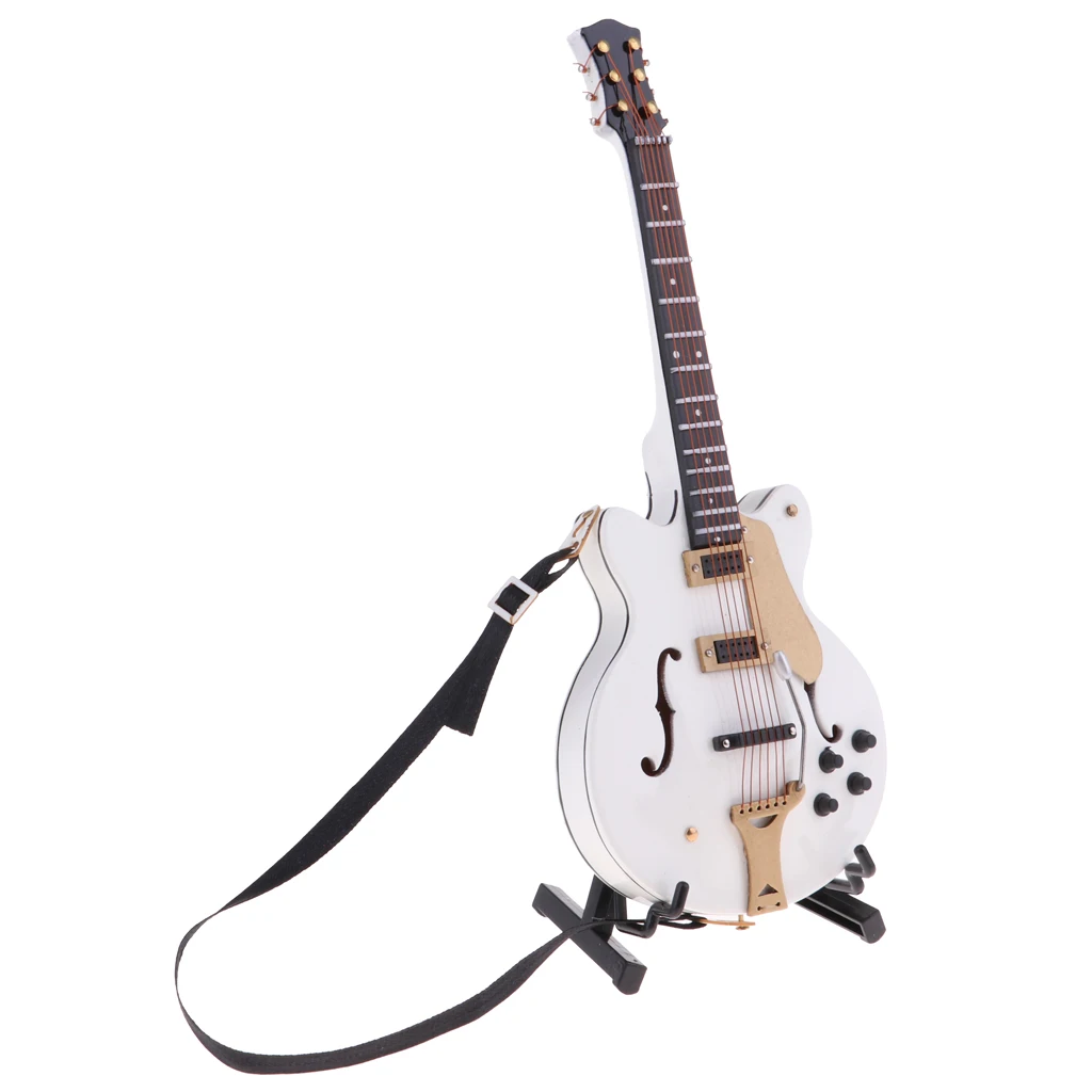1:6 мини-гитара с подставкой и корпусом миниатюрный кукольный домик (белый) |
