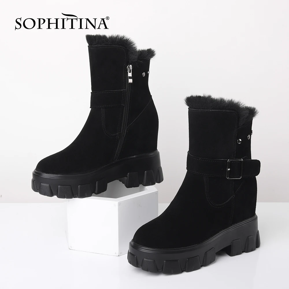 

SOPHITINA Wool Snow Boots Winter Keep Warm Thick Bottom Comfortable Round Toe Fashion Shoes Buckle Increase Within Boots PO369