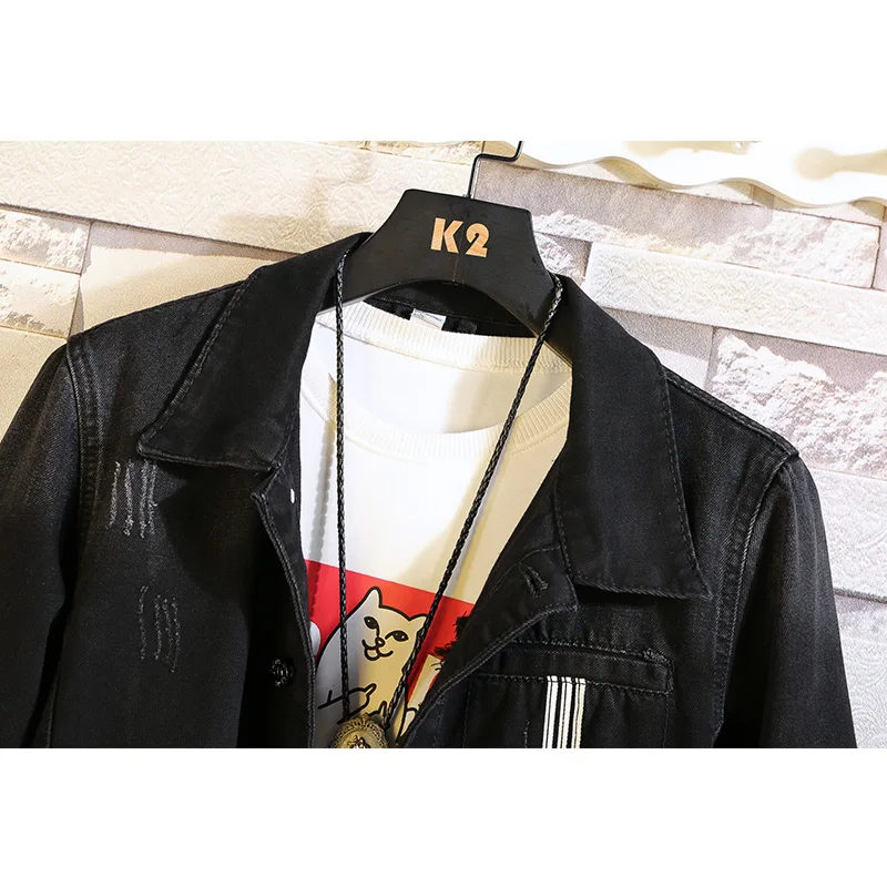 FUODRAO куртка Мужская модная уличная одежда черная джинсовая Jaqueta Masculina бомбер