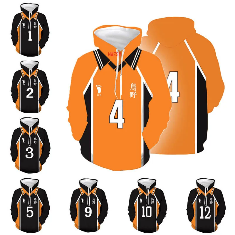 Haikyuu! Толстовки Hinata Shoyo Косплей Karasuno школьный волейбол Толстовка Nishinoya Yuu Kageyama Tobio