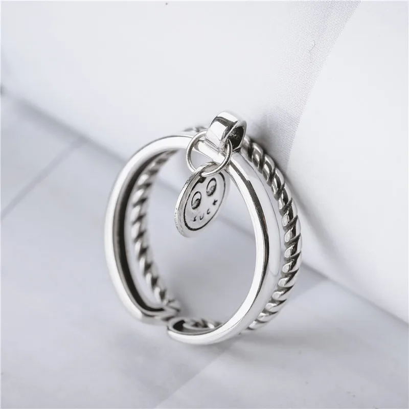 

925 Sterling Silver Rings For Women Silver Fine Jewelry Engagement Ring Resizable Smiley Letter Luck Brand Design 2020 New Top