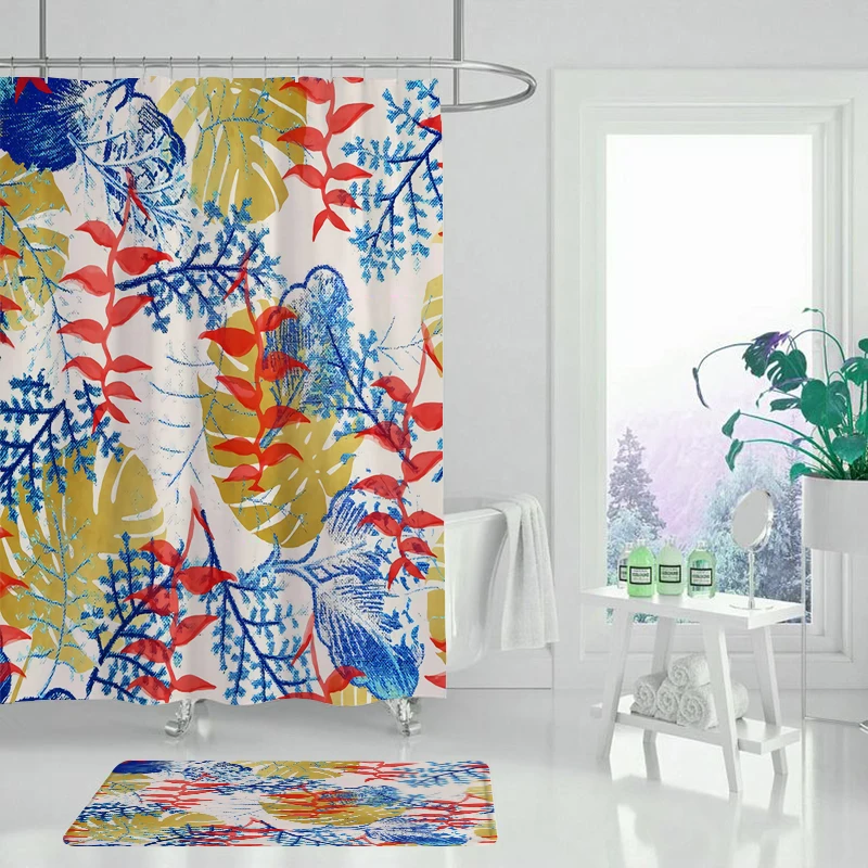 Занавеска для душа из полиэстера с принтом листьев|Шторы душа| |