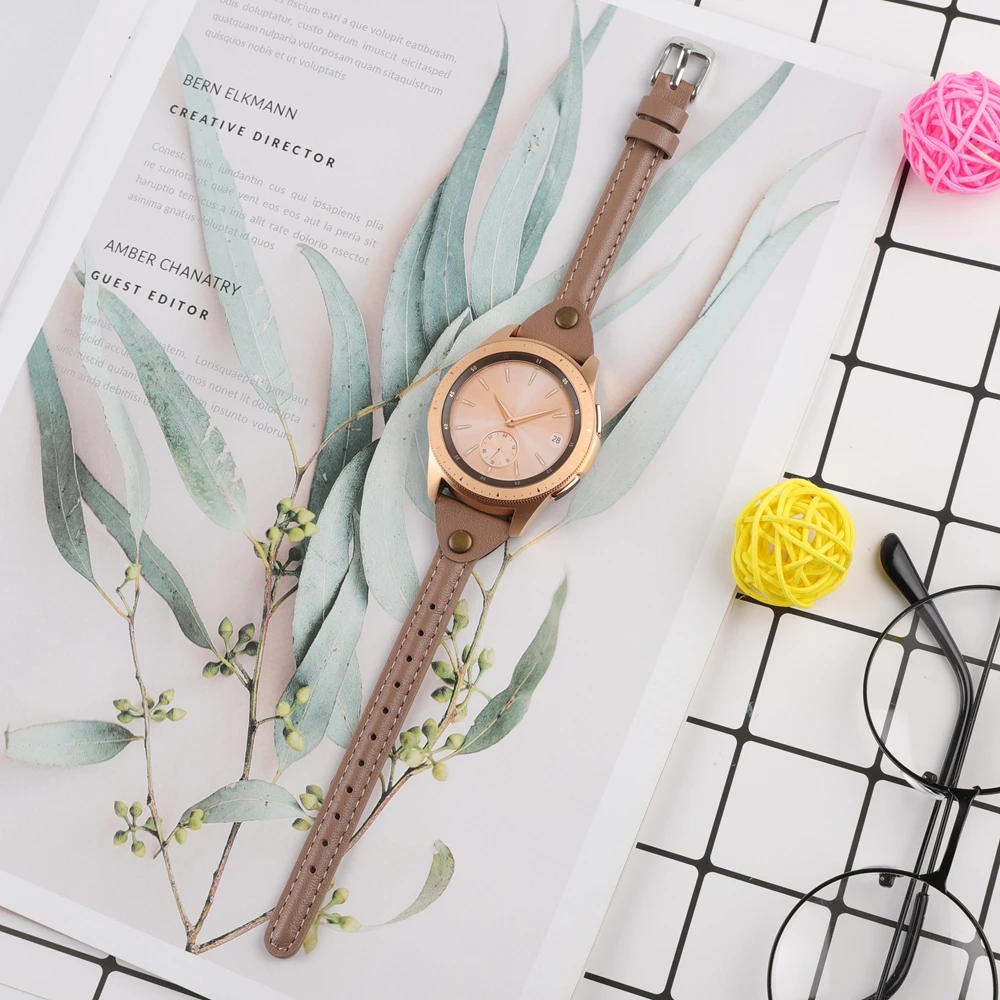 Тонкий ремешок для часов из натуральной кожи для samsung Galaxy Watch 42 мм 46 мм женский ремешок Серебристый Стальной ремешок с пряжкой для активных 2 40 мм 44 мм