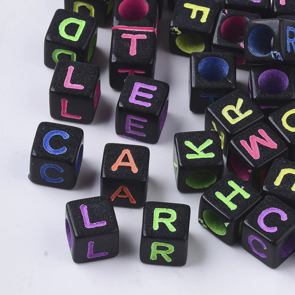 

500g Opaque Acrylic Beads Cube with Random Initial Letter Mixed Color 6x6x6mm Hole: 3.5mm about 3840PCS /500g