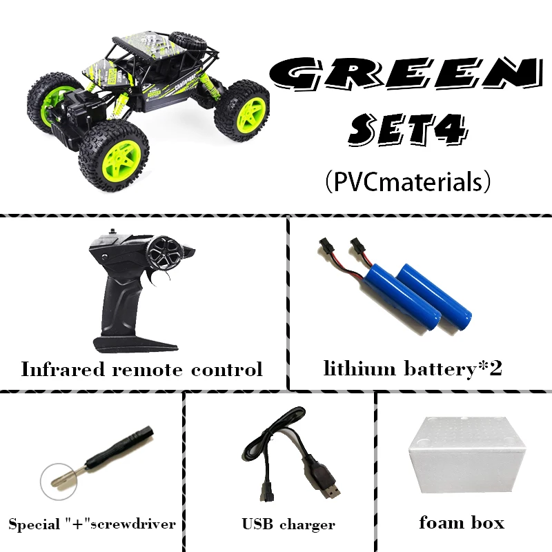 PVC green1battery 1:18 4wd автомобиль с дистанционным управлением, Радиоуправляемый автомобиль, 2,4g, автомобиль с дистанционным управлением, скалолазание, игрушечный автомобиль, шоссе, грузовик, детский - Цвет: PVC green1battery