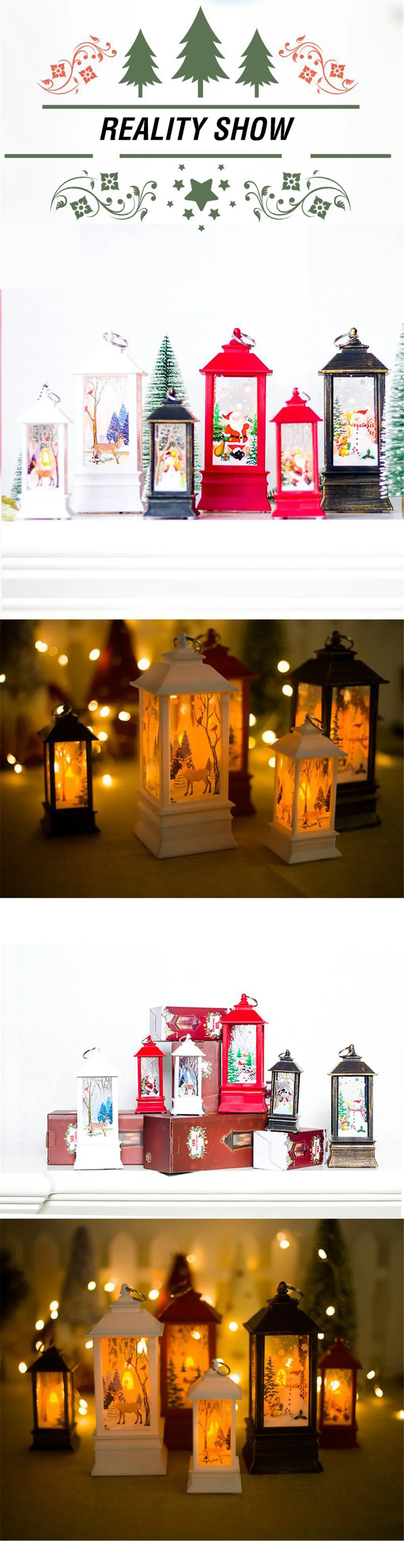 Christmas Vintage LED Lantern Santa Claus Snowman Castle Light Lamp Xmas Decoration Party Hanging Props Decor