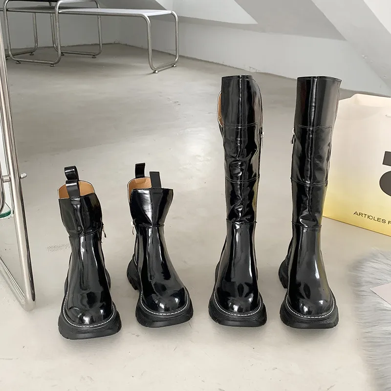 

Женские ботинки, Осенняя обувь, женские ботинки с круглым носком, роскошные дизайнерские ботинки до середины икры Rock 2021, модная резиновая ни...