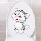 1 Милые 3D наклейки в виде кота для ванной комнаты, декоративные обои сделай сам для туалета, наклейки для украшения туалета
