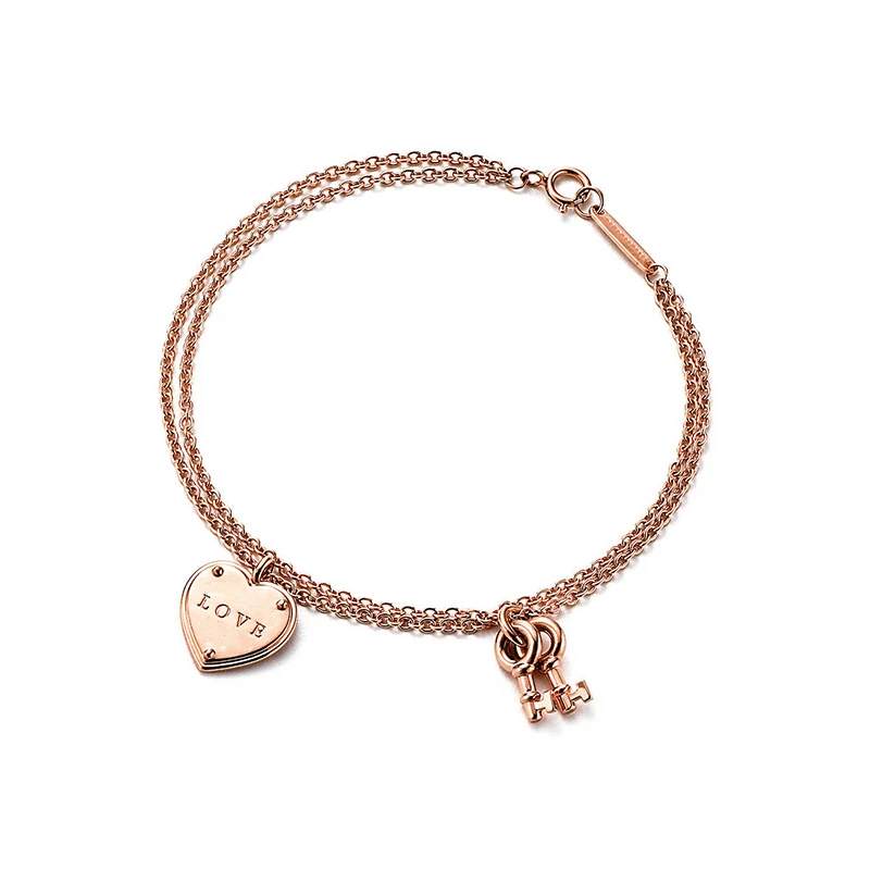 1: браслет из серебра пробы классический ретро с двойным ключом и любовью