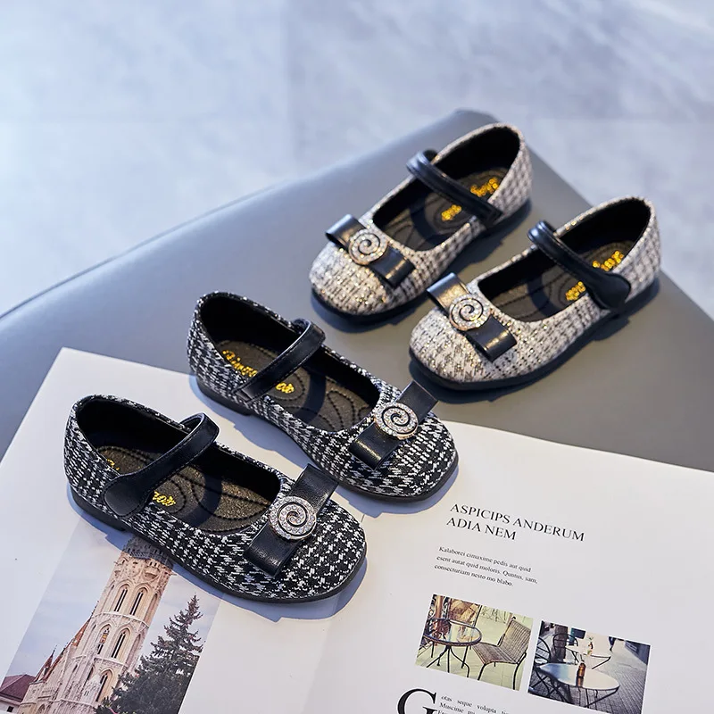 

Girls Leather Shoes 2022 Spring Rhinestones Children Single Shoes Lady Versatile Soft Sole Fashion Shoes for Kids