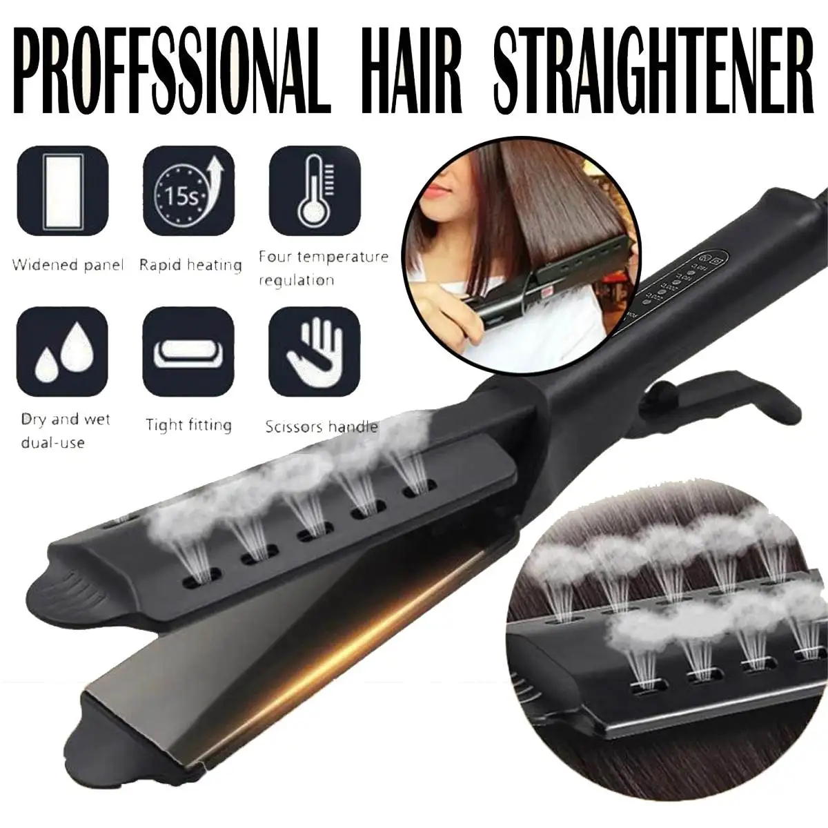 

Professional Hair Straightener Wet Dry Use 4 Gear Thermostat Straight Hair Splint Bangs Hairdressing Tool Hair Clip Straightener