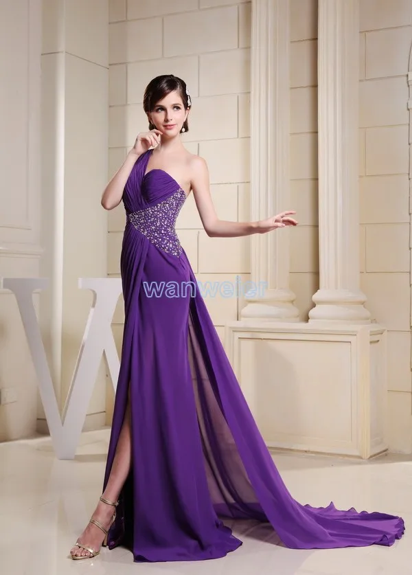 

free shipping fashion 2018 new design one shoulder custom size/color chiffon cheap purple long bridesmaid dress