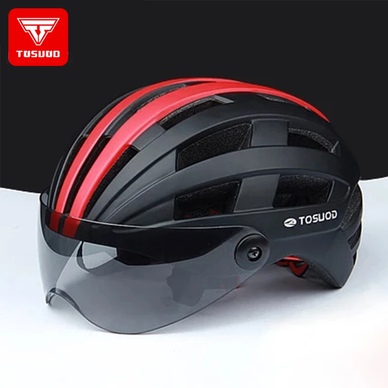 

TOSUOD Double pneumatic riding helmet glasses goggles one male and female bicycle equipment safety hat road mountain bike helmet