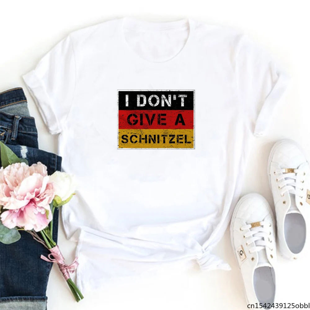 

I Don't Give A Schnitzel Fashion Letter Pattern T Shirt Women O-neck Ladies Femme White Casual