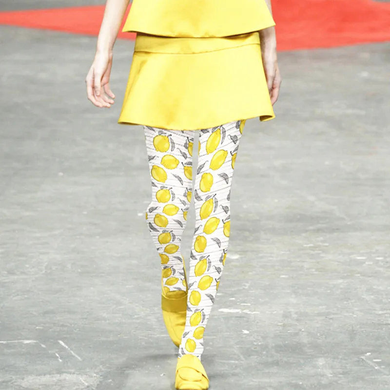 Женские колготки с принтом фруктов Колготки лимонным стильные и забавные для