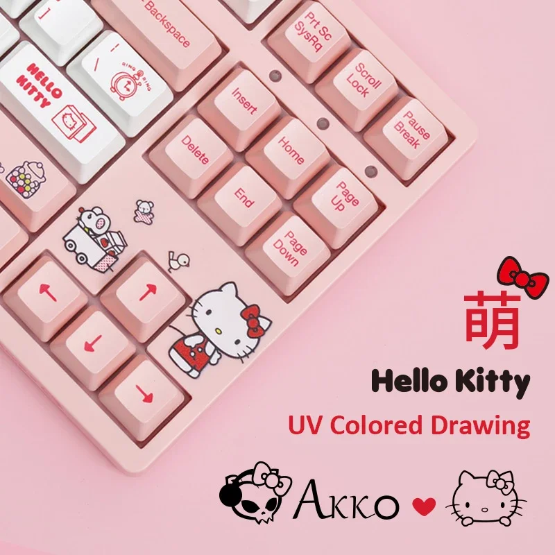 Original AKKO Pink Kitty Cat Wired Mechanical Gaming Keyboard AKKO Switches 87 108 Keys PBT Computer Gamer Type-C Cable
