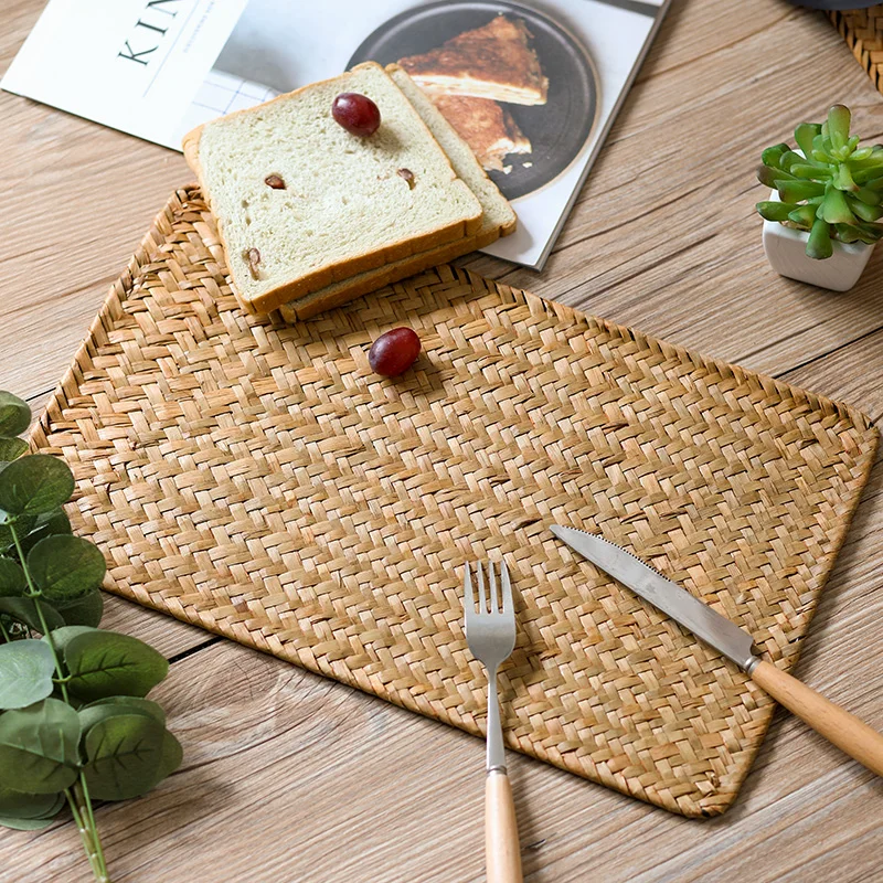 

Handmade Coaster Table Mats place mat Home Decor Natural Rattan Woven Heat Pad Straw Pot Bowl Western Cup Plate Mat tea table