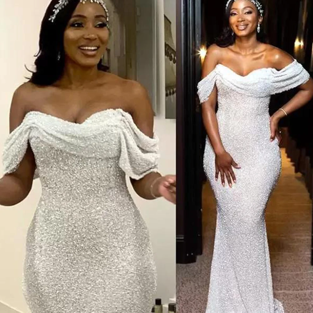 Блестящие белые вечерние платья-русалки с блестками для женщин открытыми