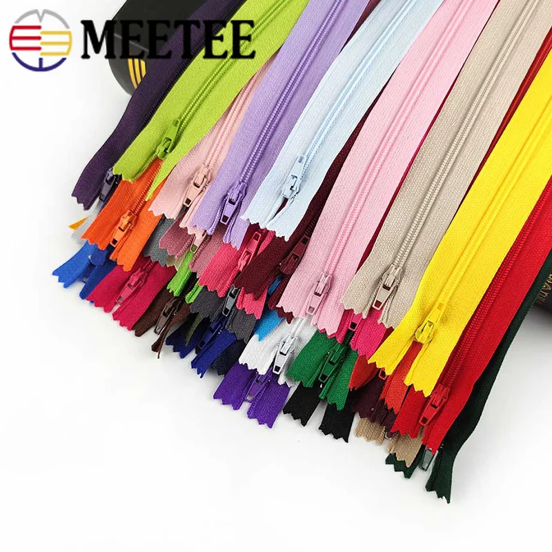 

Meetee 10pcs 15-25cm 3# Nylon Close-End Zipper Auto Lock Closed Tail Pants Zip DIY Coat Bag Inside Pocket Sew Decoration Zippers