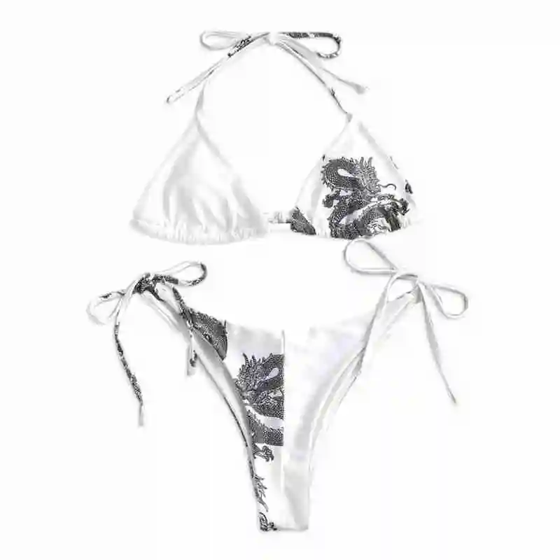 

Women Bikini 2021 Bandeau Bandage Bikini Set Chinese Dragon Print Push-Up Brazilian Swimwear Beachwear Swimsuit
