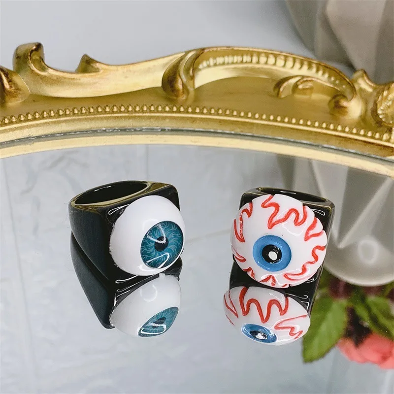 

New Fashion Funny Eye Finger Rings Cute Punk Geometric Acrylic Resin Big Rings For Women Girls Hiphop Rock Party Jewelry Gifts