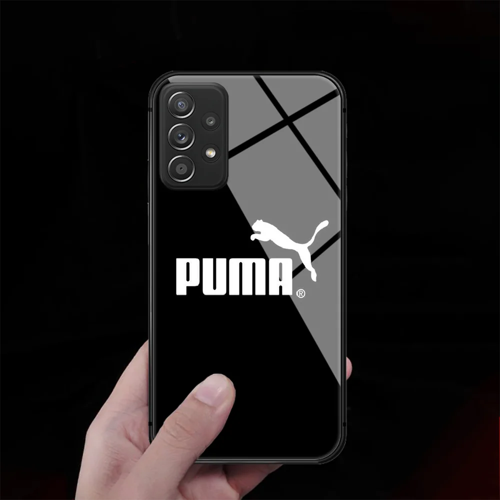 

Fashion Puma Sports Brand Tempered Glass Phone Case Cover For Samsung Galaxy A M 10 12 20E 21 31 40 50 51 52 70 71 72 S Black