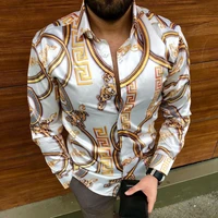 vintage printing button long sleeve shirts casual loose turn down collar mens tops 2021 summer men clothing fashion streetwear