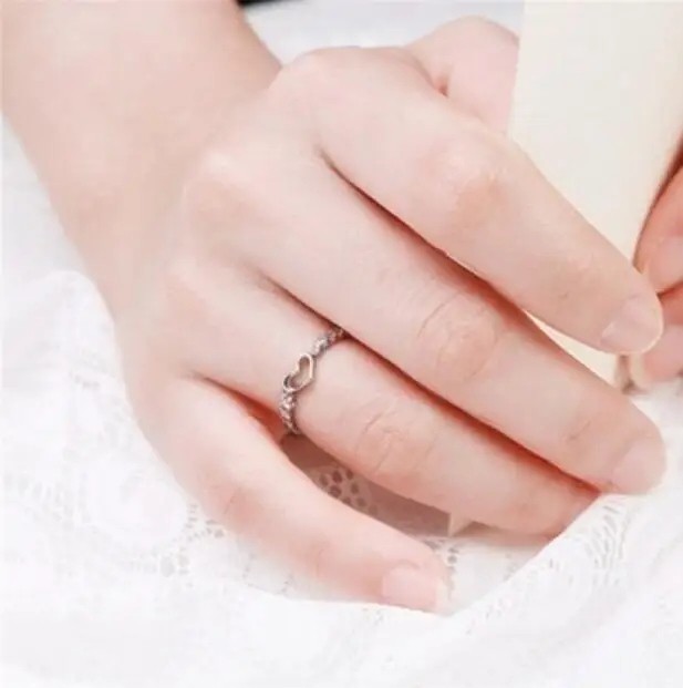 

Simple Love Heart Ring Trendy Engagement Plain Sliver Plated Ring Band For Women With Cubic Zircon Factory New Arrival
