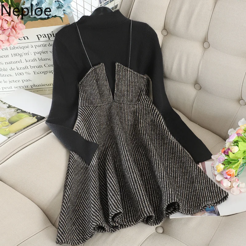 Neploe осень новая корейская мода высокий воротник длинный рукав свитер + высокая