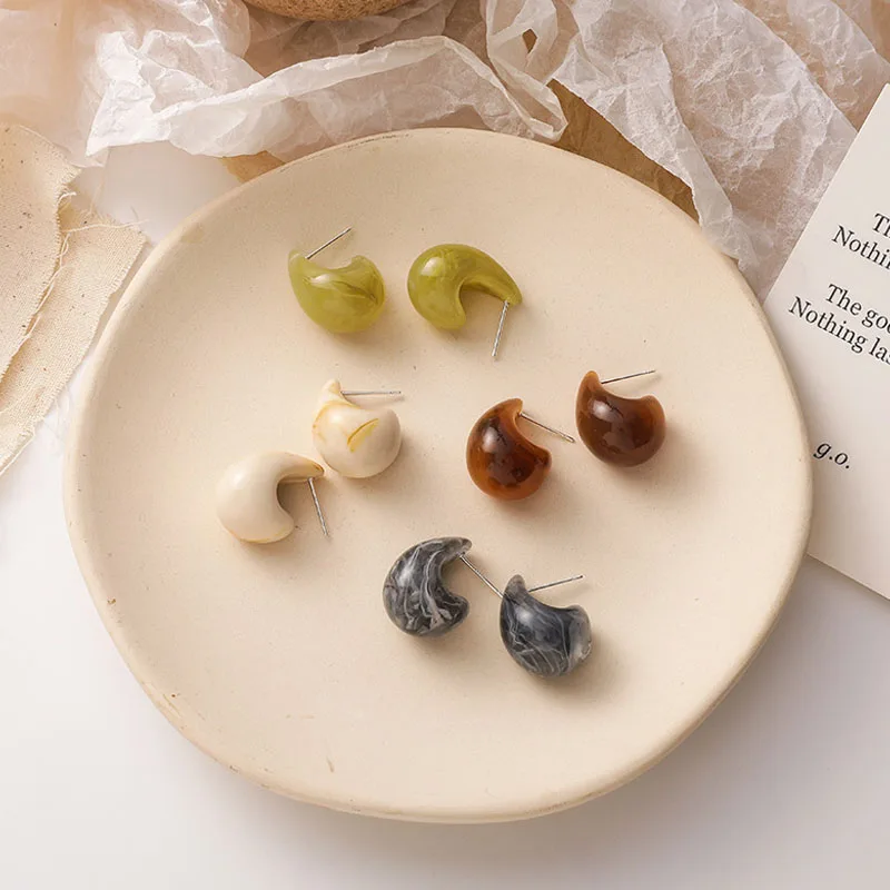 

New Korea Colorful Geometric Water droplets Hoop Earring Retro Resin Alloy Stud Earrings For Women Party Jewelry Gifts