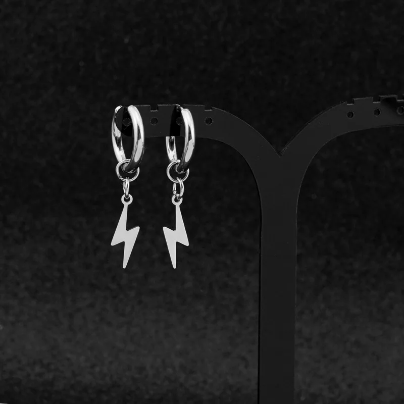 

2021 New Arrival Campus Neutral Wind Earrings Stainless Steel Cool Baby Lightning Earrings kpop Accessories Without Ear Holes