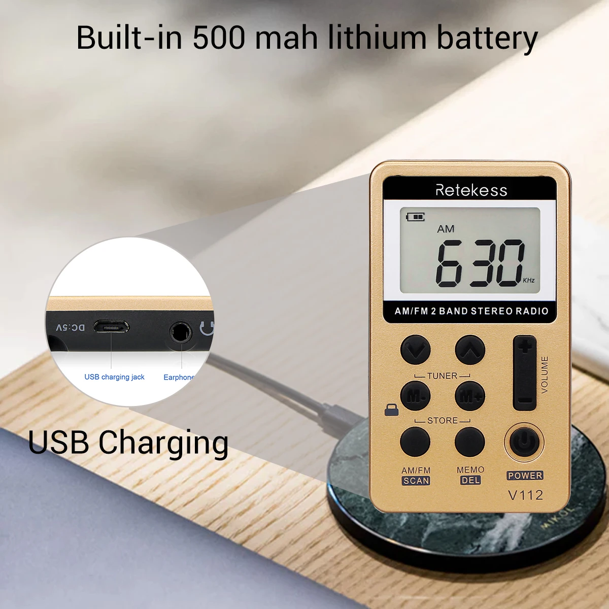 Карманное мини радио Retekess V112 Цифровая настройка FM AM 2 полосный радиоприемник