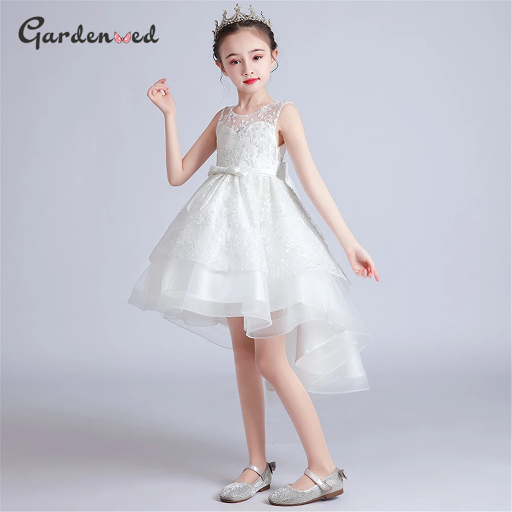 

2020 кружевное платье для девочки для первого причастия Пышное алиновое платье принцессы платья для девочек с цветами многослойное атласное платье с бантом и поясом для маленькой невесты
