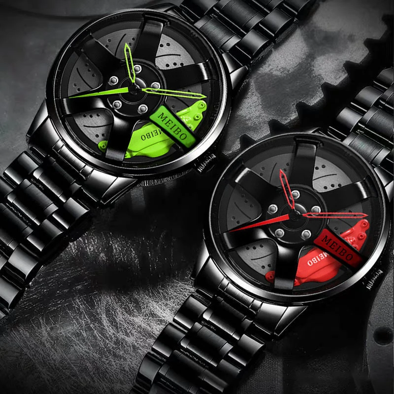 Fashion Mens Car Wheel Watches Luxury Stainless Steel Waterproof Watch for Men Quartz Wrist Watches Male Clock Relogio Masculino