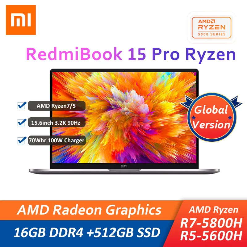 

Ноутбук Xiaomi RedmiBook Pro 15, 2021 дюйма, Ryzen 7 5800H / Ryzen 5 5600H, 16 ГБ DDR4 + 512 Гб SSD, 15,6 K 90 Гц FHD, Windows 10, 3,2