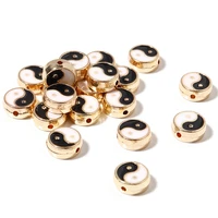 10pcslot yinyang spacer beads round black white enamel charms for jewelry making bracelet accessories diy handmade craft