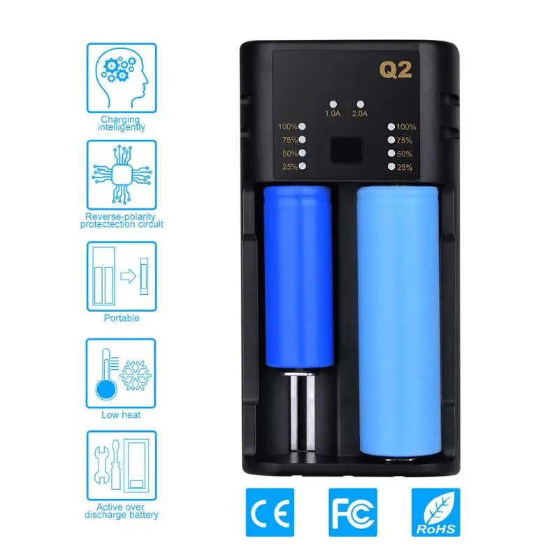 2 Слоты USB быстрое зарядное устройство адаптер для 18650 20700 21700 26650 18350 10500 зарядное устройство для никель-кадмиевых или никель-металл-AAA литиевая батарея li-ion никель-металл-гидридных и никель-кадмиевых типов аккумуляторов мА/ч. аккумулятор