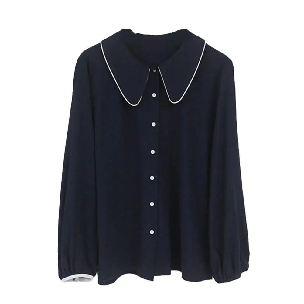 

Women Long Puff Sleeve Turn Down Collar Single-breatsed Blouse Top Office Shirt