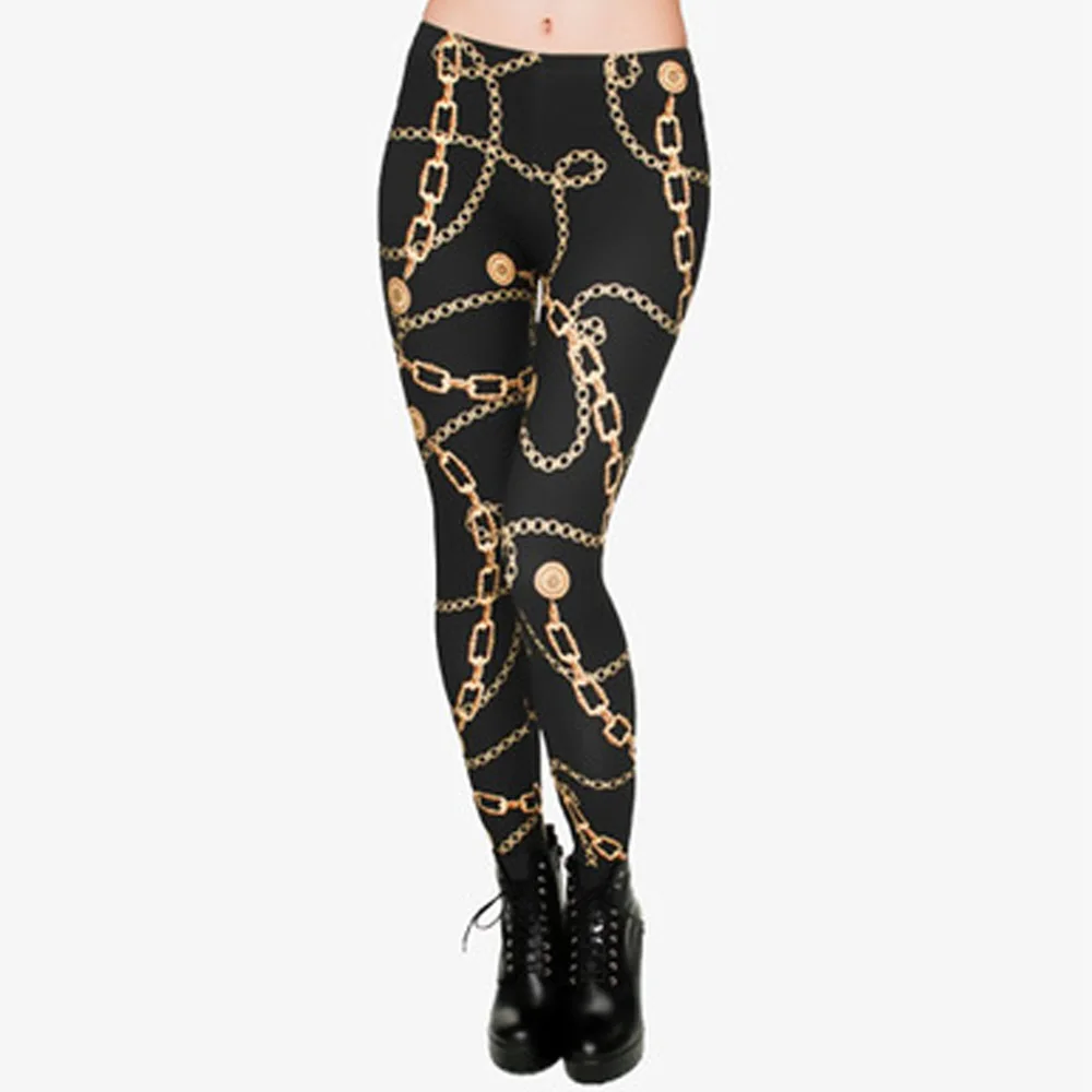 Женские леггинсы большого размера 3 D с принтом в виде цепочки из эластана высокие