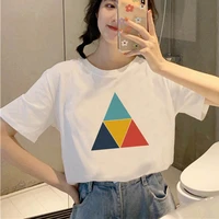 women t shirt short sleeve kawaii triangle geometry print 90s girls tshirts female top clothing aesthetic t shirt for ladies