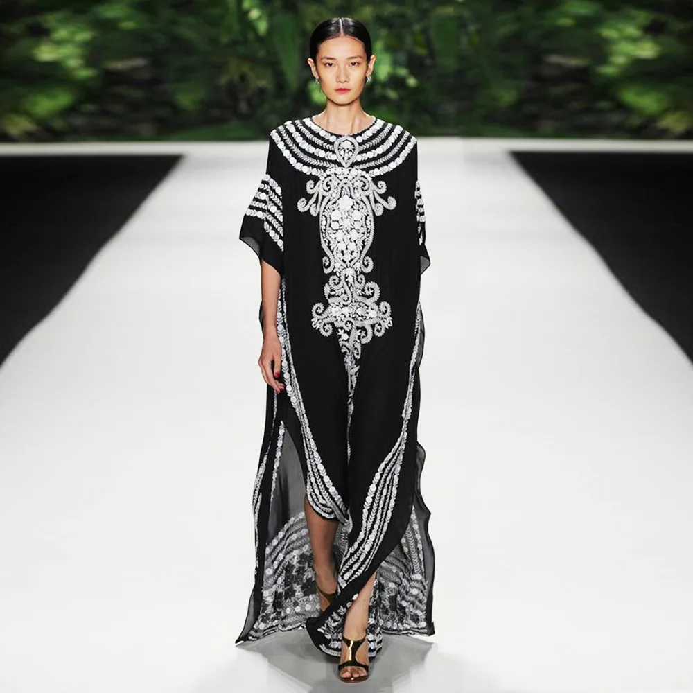 

Summer Print Split Dress Seaside Vacation Top Muslim Robe Fashion Turkish Clothing