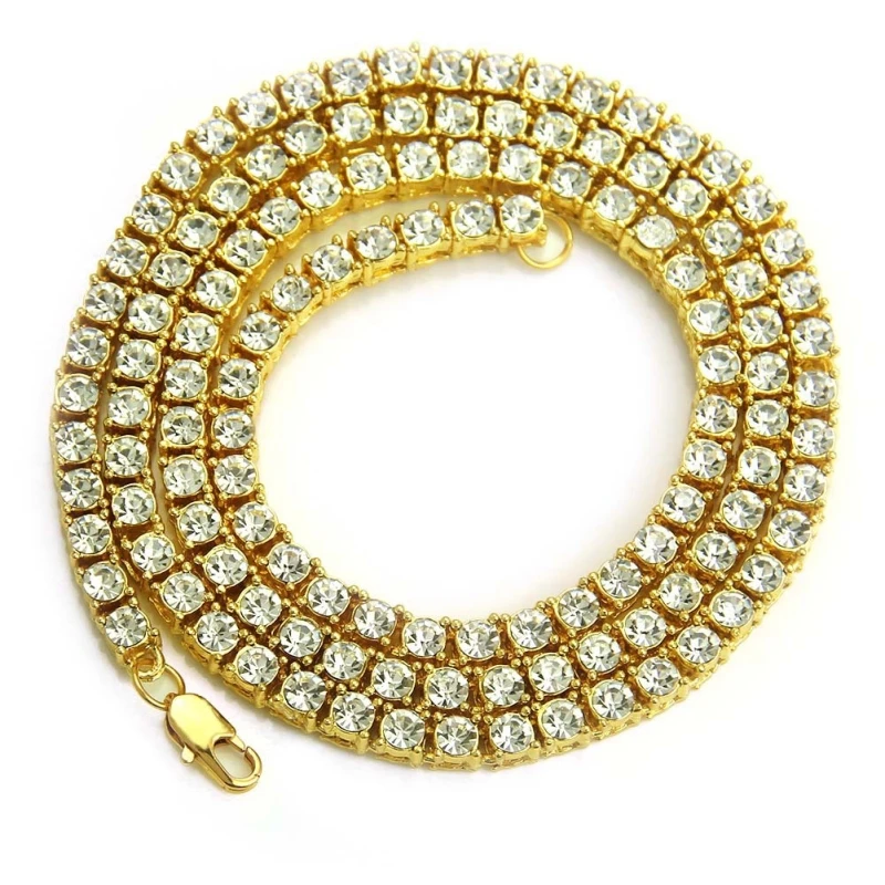 Мужские ожерелья в стиле хип хоп Bling Iced Out теннисные цепочки 1 ряд серебро/золото