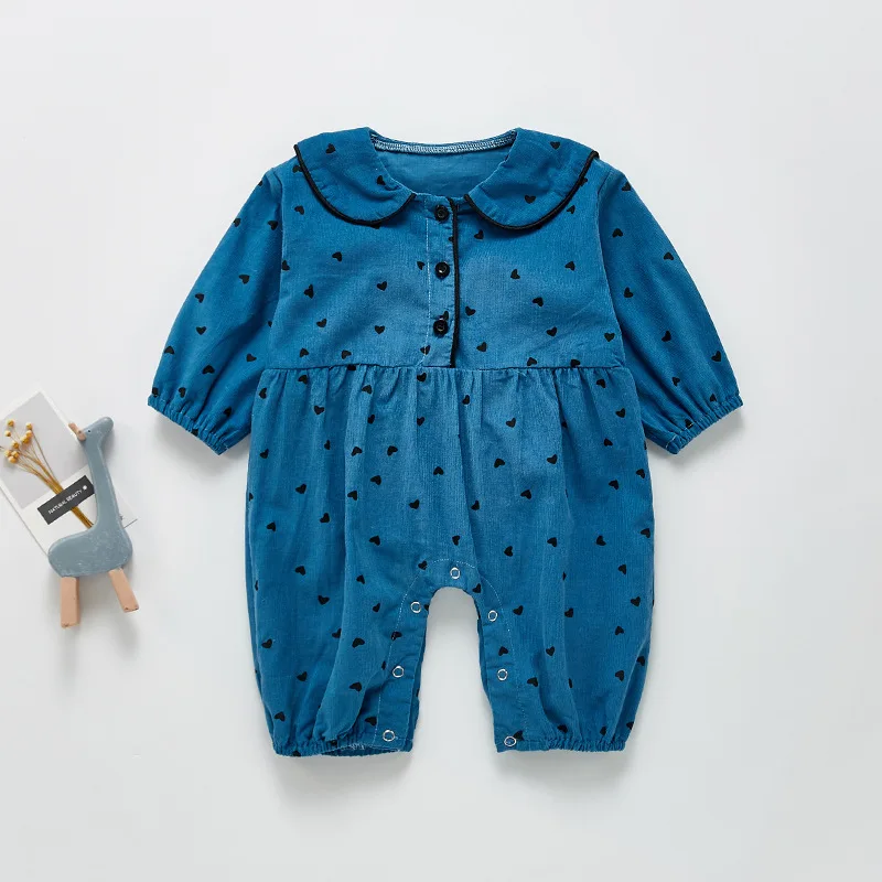 

Комбинезоны с длинным рукавом и пуговицами, хлопковые Длинные повседневные с круглым вырезом и принтом, для девочек, весна-осень