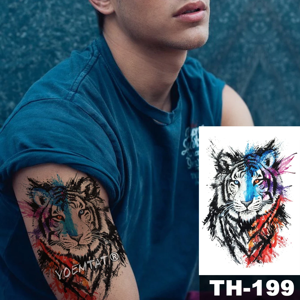 

Waterproof Temporary Tattoo Sticker Watercolor green tiger butterfly pattern animals Water Transfer body art flash fake tatoo