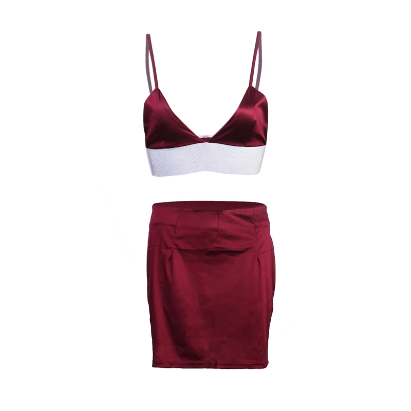 

Fashion Womens Ladies Sexy Sleeveless Clubwear Sequins Patchwork Crop Top Mini Skirts Women's Sets Summer Clothing Two Piece Set