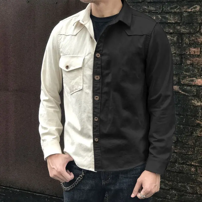 

Casual Slim Turn-down Collar Coats Men Fashion Patchwork Buttoned Jacket For Men 2021 Autumn Spring Vintage Outerwear Streetwear
