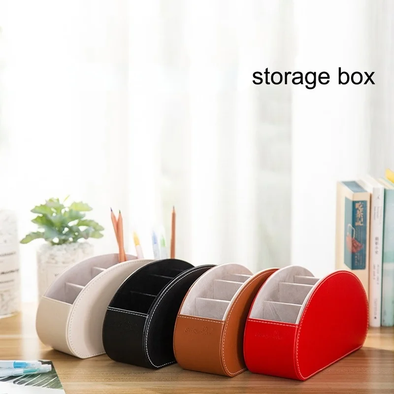 

Leather Storage Box Multifunctional Desk Organizer Box Black Solid Color Simple Style Home Office Remote Control Storage MJ72206