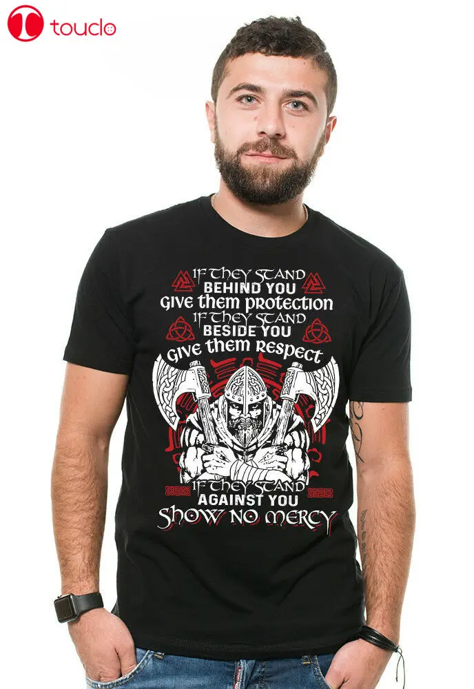 

Viking T-Shirt Show No Mercy Mens Viking Odin T-Shirt Birthday Gift Unisex Women Men Tee Shirt